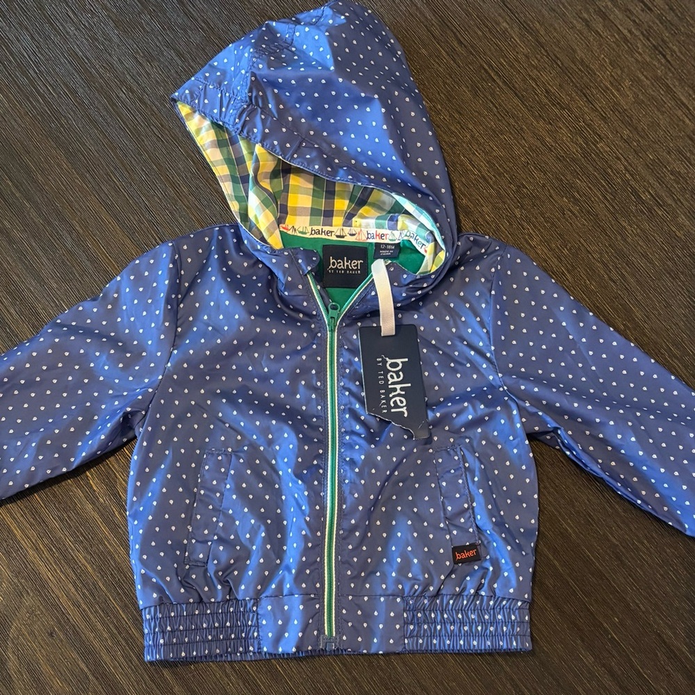 Baker by Ted Baker baby hooded windbreaker blue exterior with white sailboats
